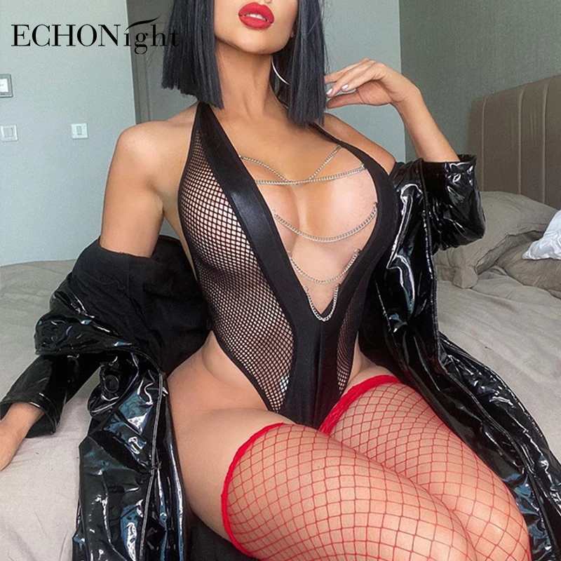 echonight sensual lingerie fishnet tights black