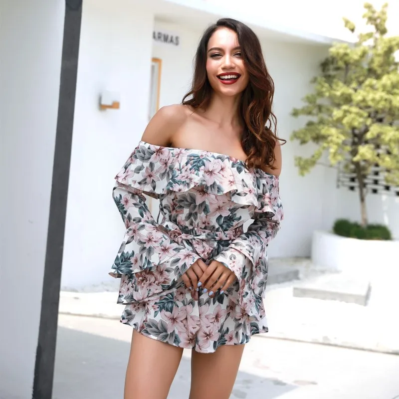 shoulder ruffle flare sleeve casual playsuit